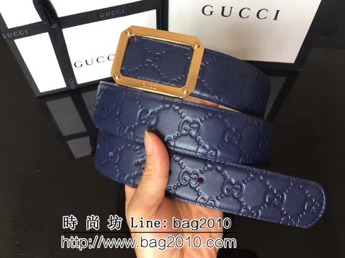 古馳CUCCI 雙面進口皮 四方鏤空拋光五金銅扣 款式百搭男士皮帶 GHG1253